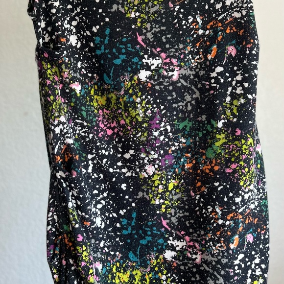 Rachel Roy Women One Shoulder Midi Dress Black w Color Splashes (M) - Picture 13 of 13